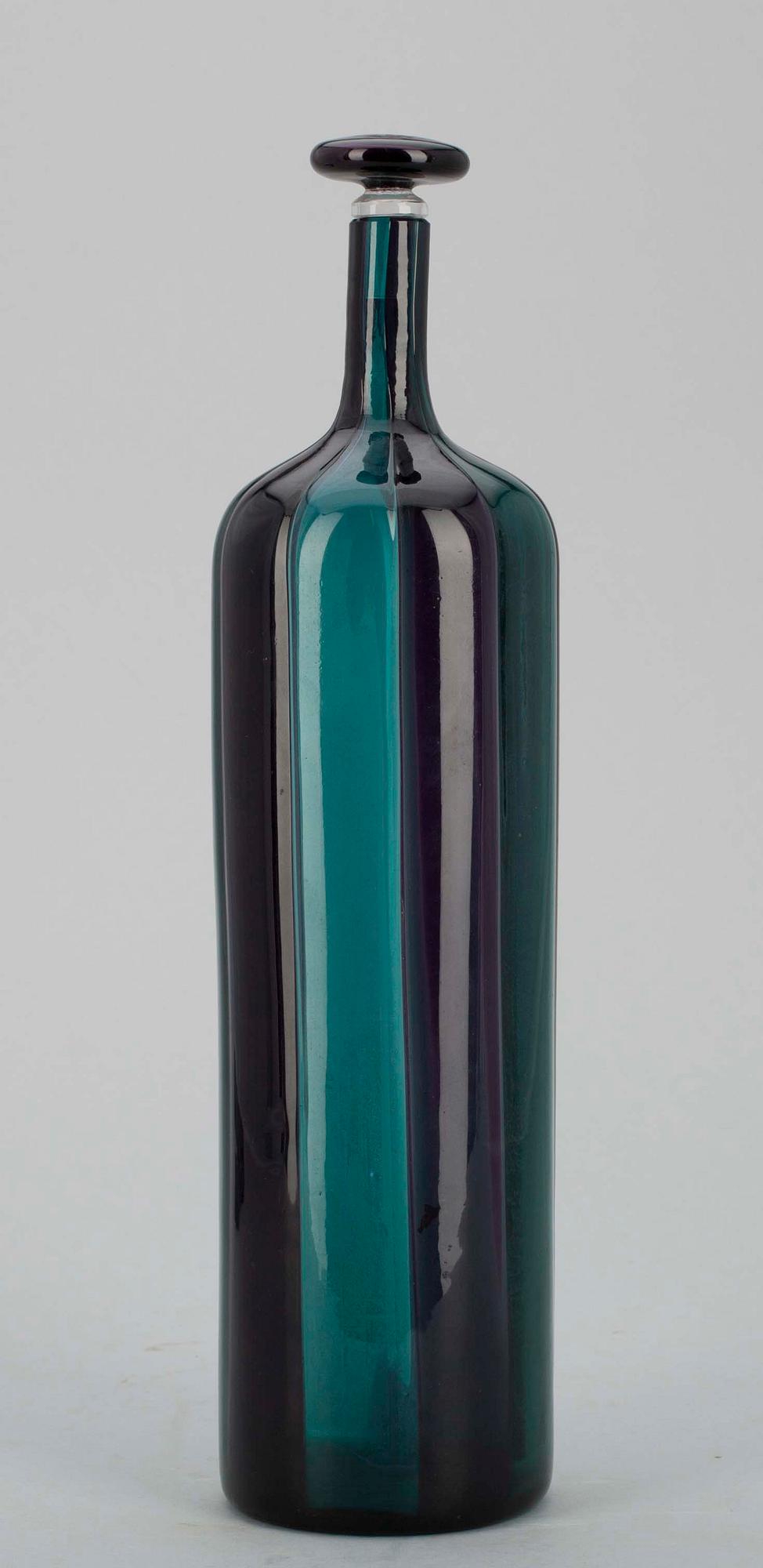 KARAFF MED PROPP, glas, möjl. Fulvio Bianconi, Murano, otydligt märkt, Italien 1900-talets mitt.