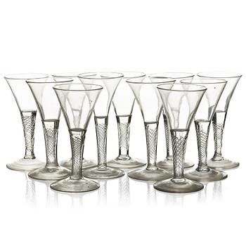 354. A set of 11 wine glasses, 18th Century, possibly Kungsholms glass works.