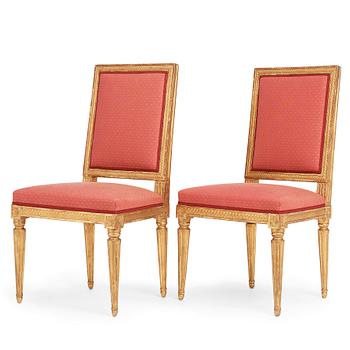 90. A pair of Gustavian late 18th century chairs by Johan Lindgren (master in Stockholm 1770-1800).