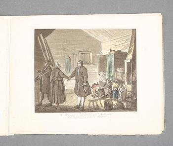 JOHAN FREDRIK MARTIN, häfte med 10 akvatintetsningar, efter Hilleström, Costumes des Paysans..., sannolikt 1805.