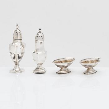 Parti bordssilver, 8 delar, sterlingsilver, England 1885-1909 och Edinburg 1807.