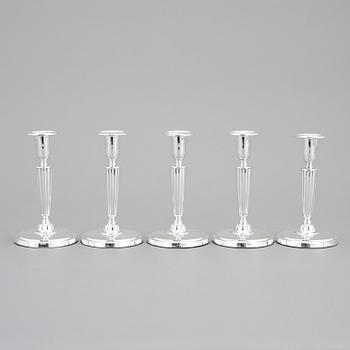 LJUSSTAKAR, 5 stycken, silver, CG Hallberg Stockholm 1954-55.