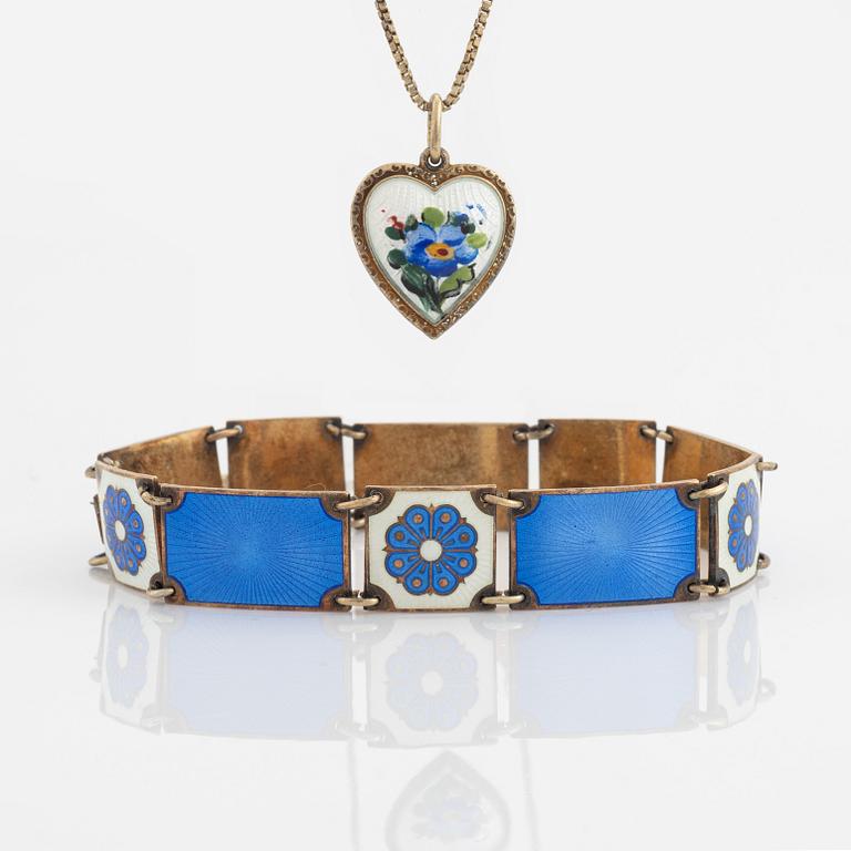 Bracelet and necklace, sterling silver and enamel,  David Andersen, Norge.