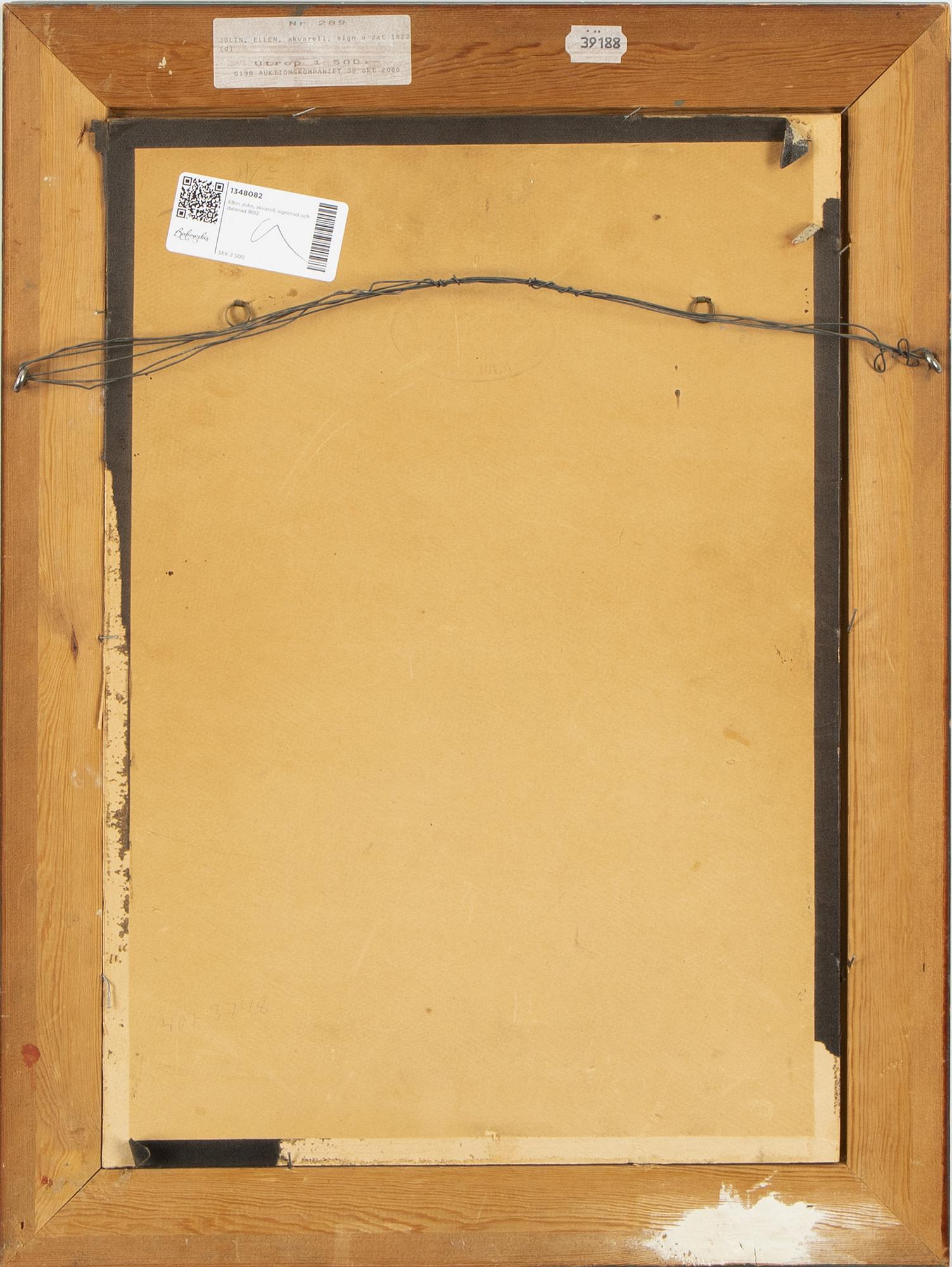 Ellen Jolin, akvarell, signerad och daterad Terracina 1892.