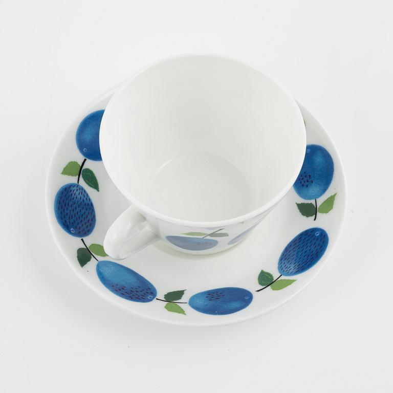 Stig Lindberg, kaffekoppar med fat, 12 st, benporslin,"Prunus", Gustavsberg.