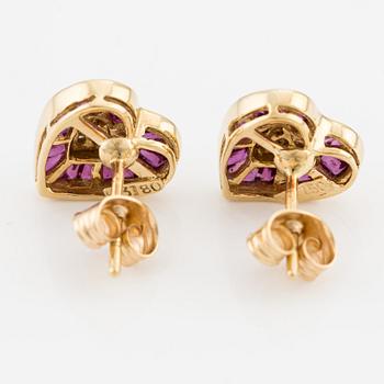 Earrings, 18K gold with square-cut rubies and diamonds.