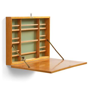 408. Bruno Mathsson, an elm veneered wall-mounted secretaire, Firma Karl Mathsson, Värnamo, 1930s-40s.
