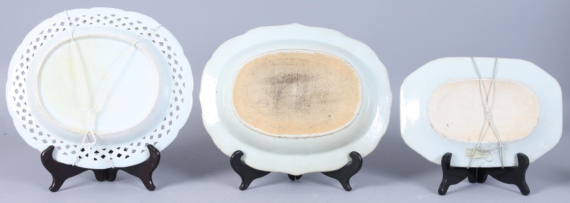 UPPLÄGGNINGSFAT, 3 st, porslin, Kina, 1700/1800-tal.