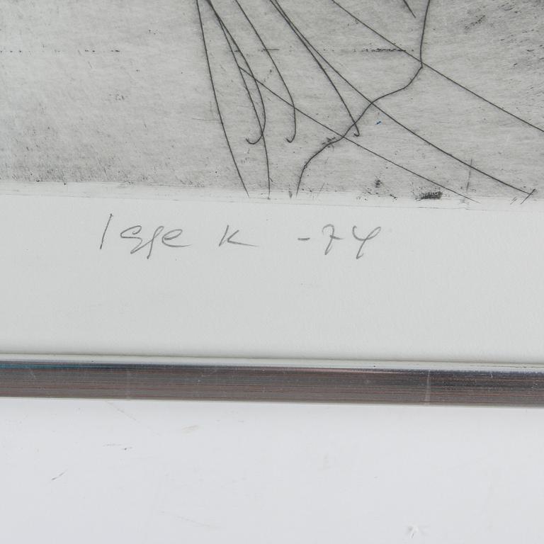 IGGE KARLSSON, 2 st, etsningar, signerade och numrerad 3/35 samt 4/5, daterade -74.