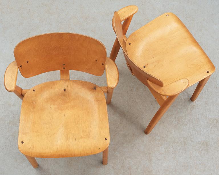 A pair of Ilmari Tapiovaara 'Domus' birch armchairs, Keravan Puuteollisuus, Finland.