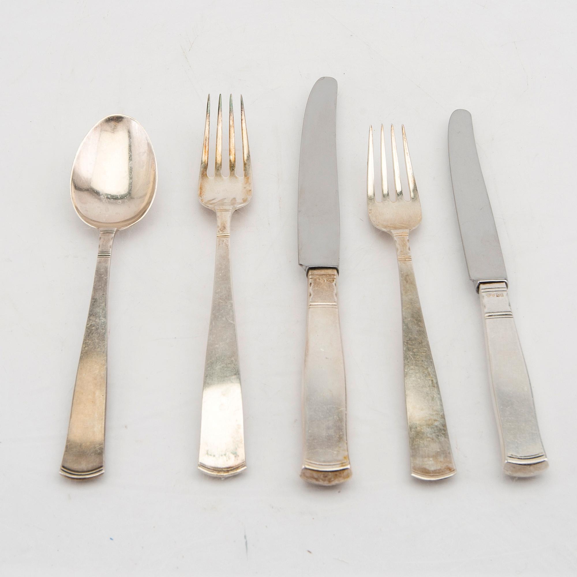 A SWedish 20th century set of  69 pcs of sivler cutlery Rosenholm mark of GAB Stocholm total weight 3190 grams.