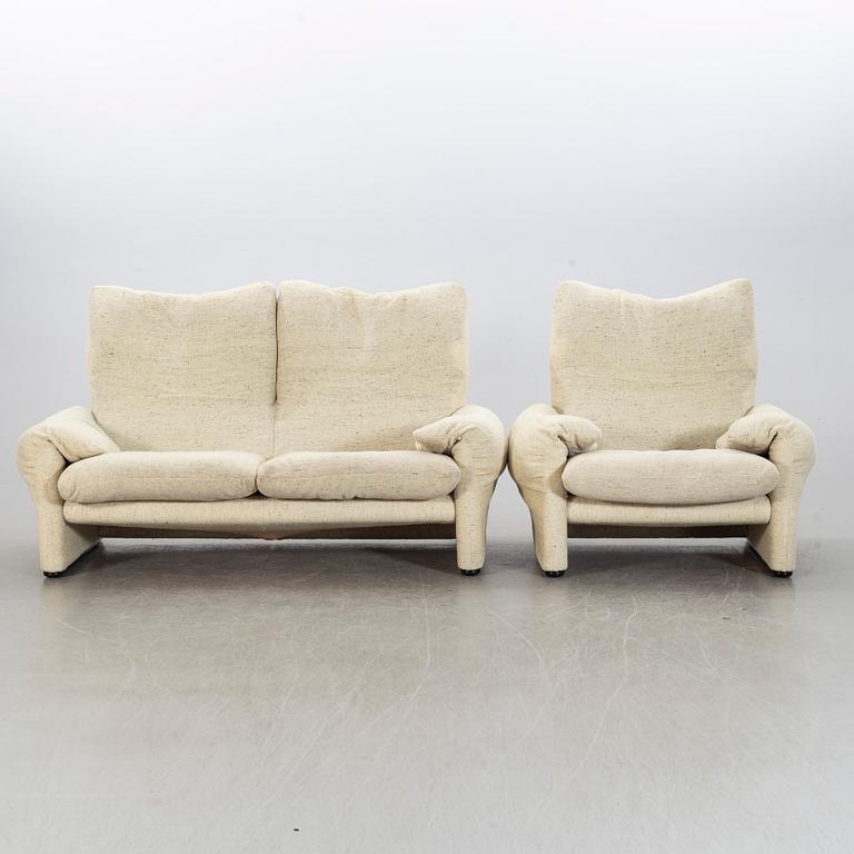 VICO MAGISTRETTI, a Maralugna sofa and easy chair for Cassina later part of the 20th century.