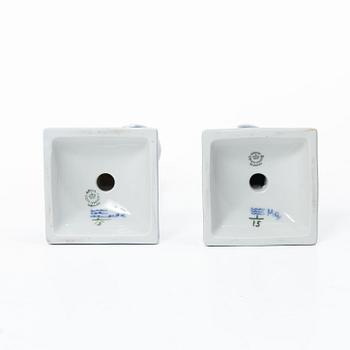 Royal Copenhagen, Candlesticks, a pair, porcelain, "Musselmalet", Denmark, 1935–1936 & 1980–1984.
