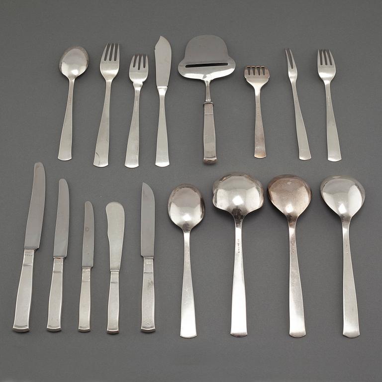 117 pieces of silver tableware by Jacob Ängman for GAB, Stockholm, model "Rosenholm", around the mid 20th century.