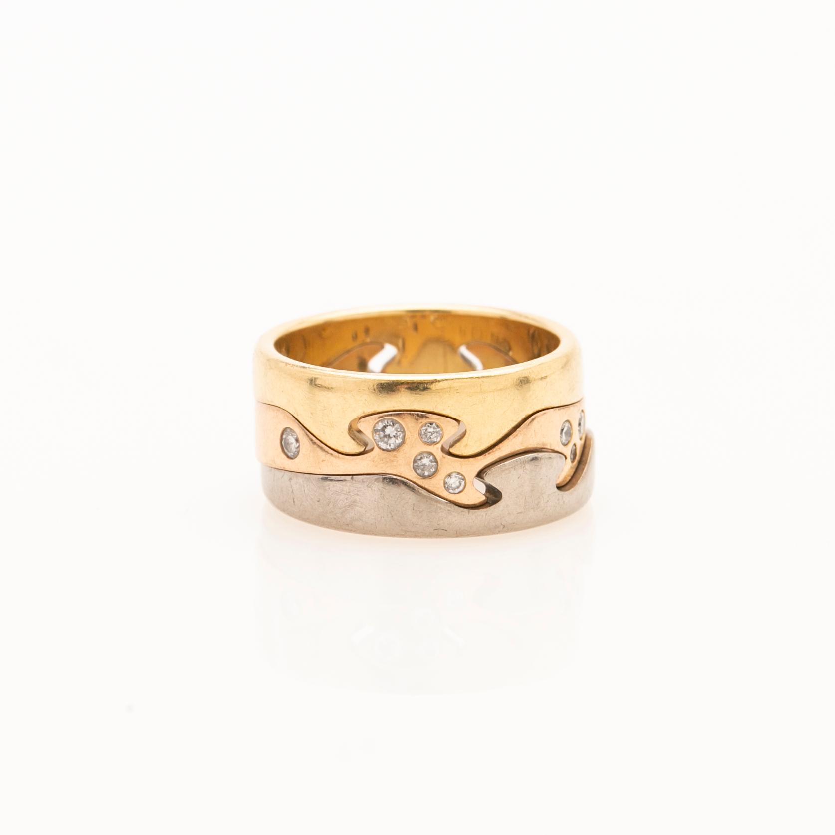 Georg Jensen, ring, 3 delar, "fusion", 18k guld med briljanter, Danmark.