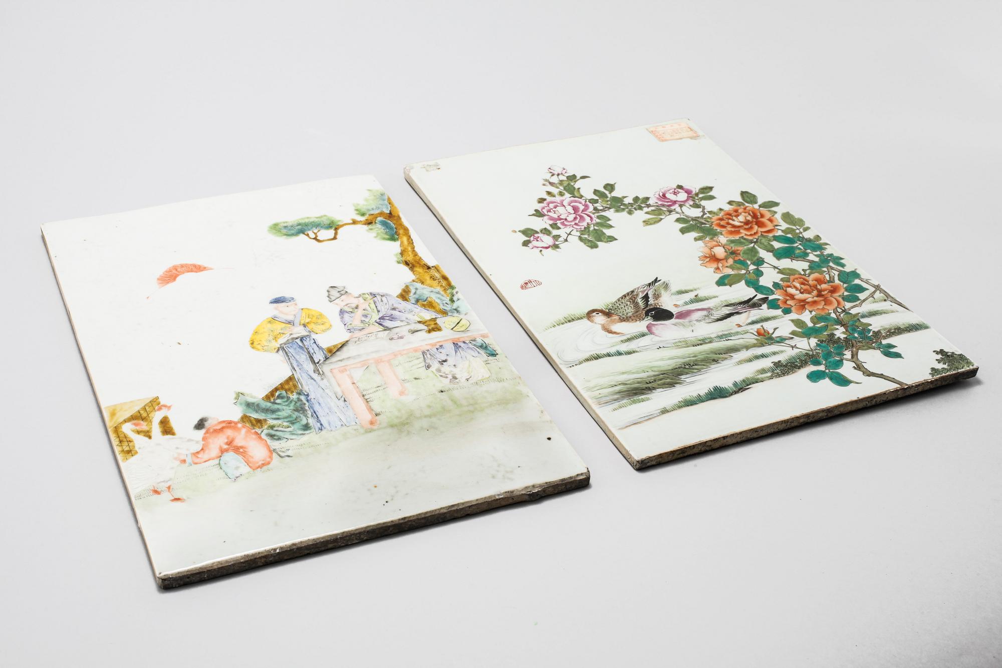 Two Chinese porcelain tiles from the 20th century.