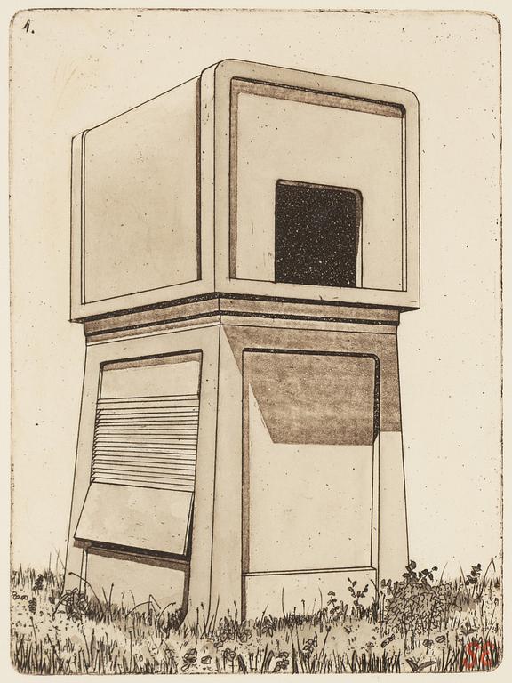 Sten Eklund, etching with coloring, signed.