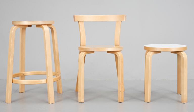 STOL, BARPALL samt PALL, Modell 68, 69 resp E60. Alvar Aalto, Artek.
