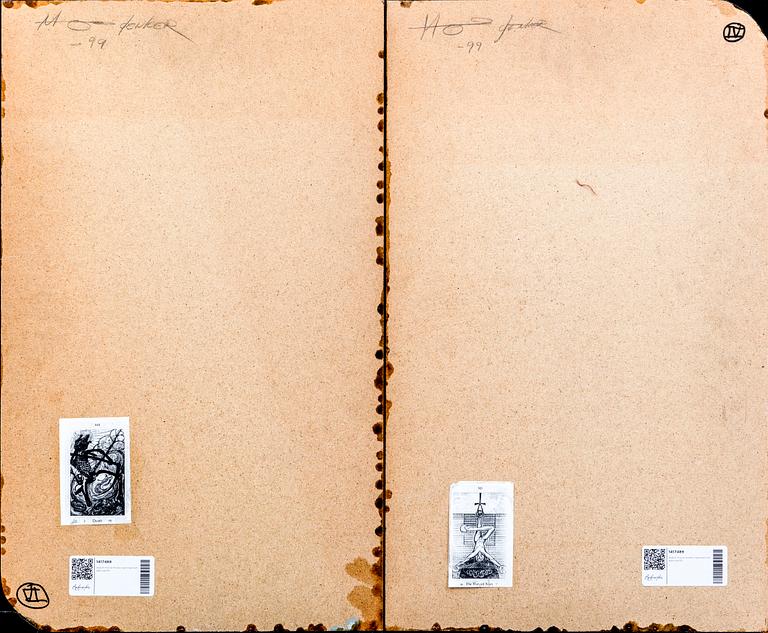 Magnus Denker, diptyk mixed media signerad och daterad 99.