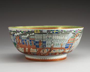 A massive Chinese Export 'Hong' punch bowl, Qing dynasty, Qianlong (1736-95).