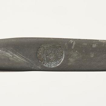 Firma Svenskt Tenn, a pewter hand mirror model A 1497 and a letter opener in the shape of an alligator, Stockholm, 1930s-40s.