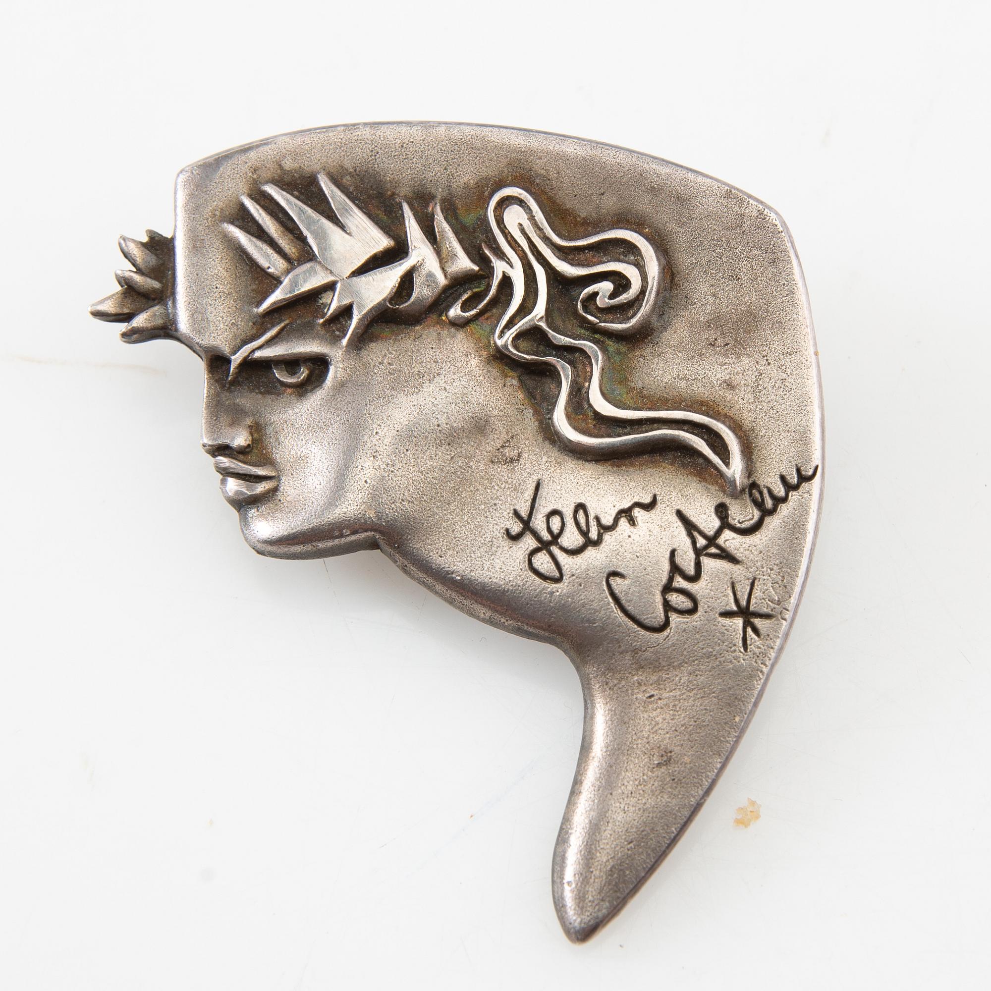 Jean Cocteau, brooches, 2 pcs, "Madeline Flammarion" and "Orpheus", silver.