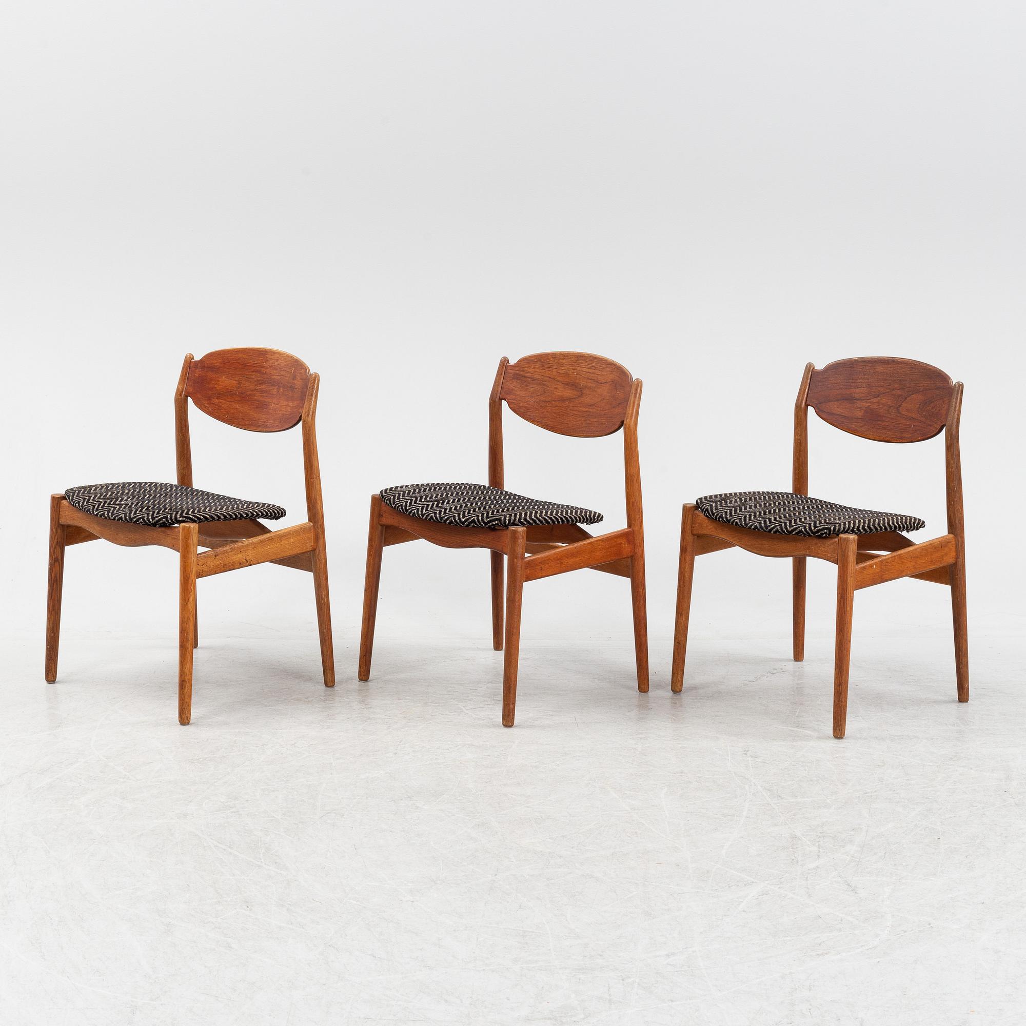 Erik Buck, a set of three chairs from Vamo Møbelfabrik, Denmark, 1960's.