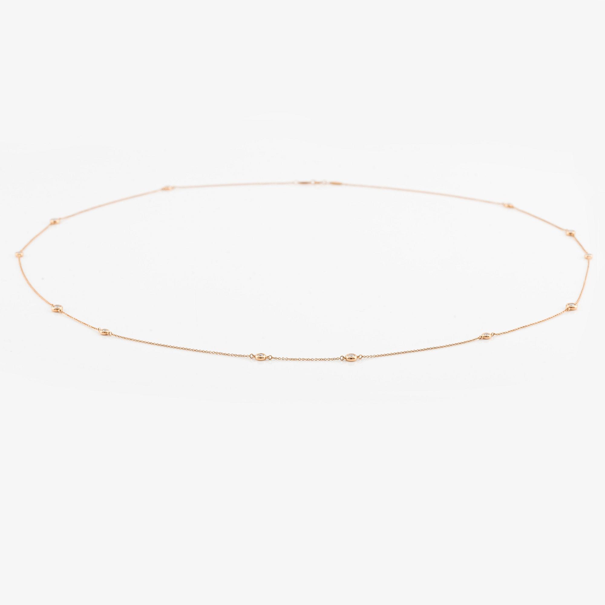 A Tiffany &Co necklace "Diamonds by the yard" design Elsa Peretti in 18K rose gold set with round brilliant-cut diamonds.