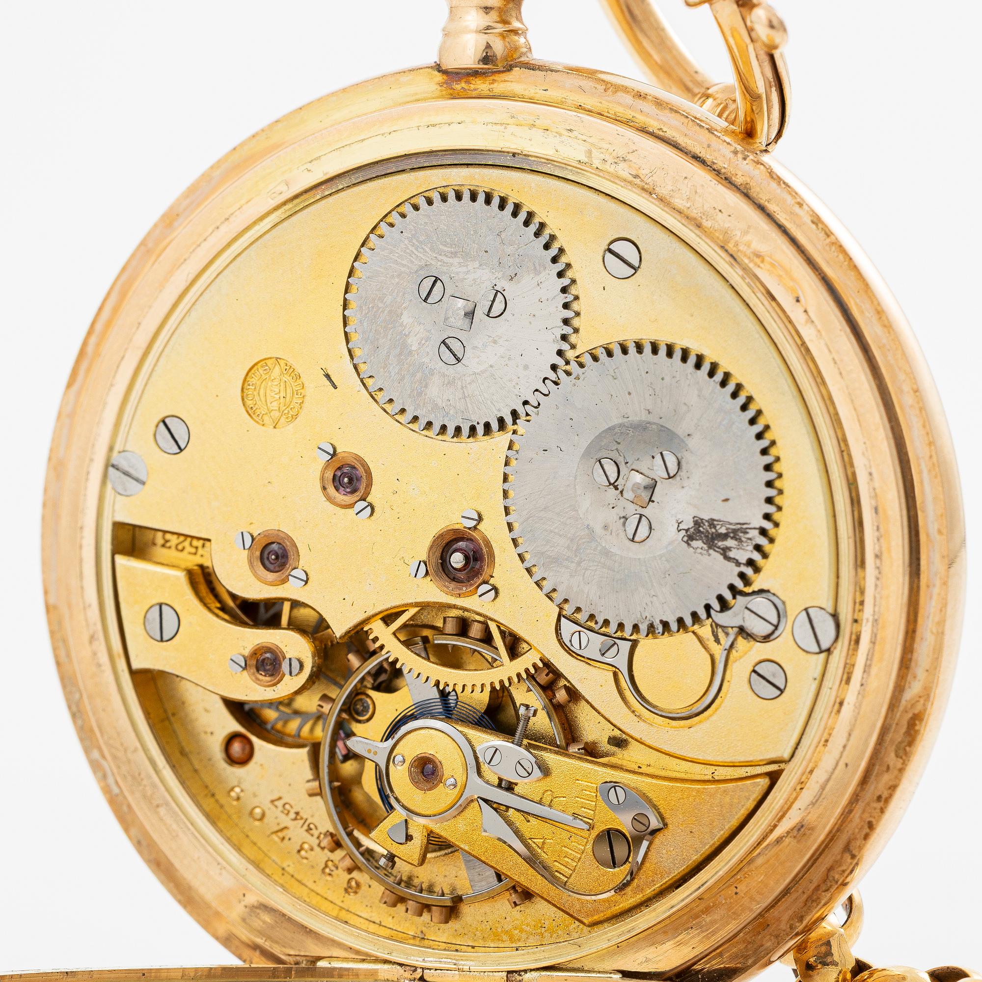IWC, pocket watch, hunter, 14K gold, 52 mm.