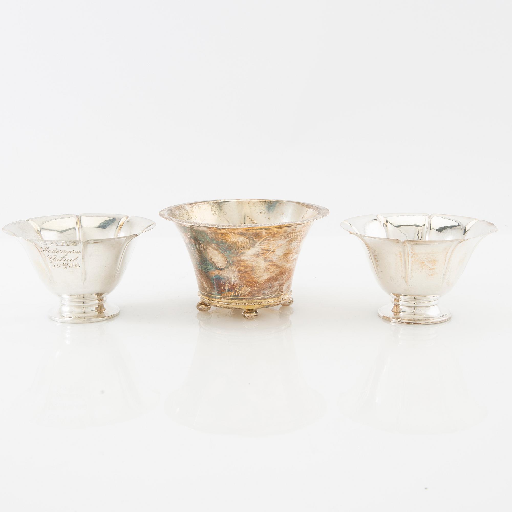 Bowls/bowl on foot, 3 pcs, silver, GAB Stockholm, 1920s/30s.