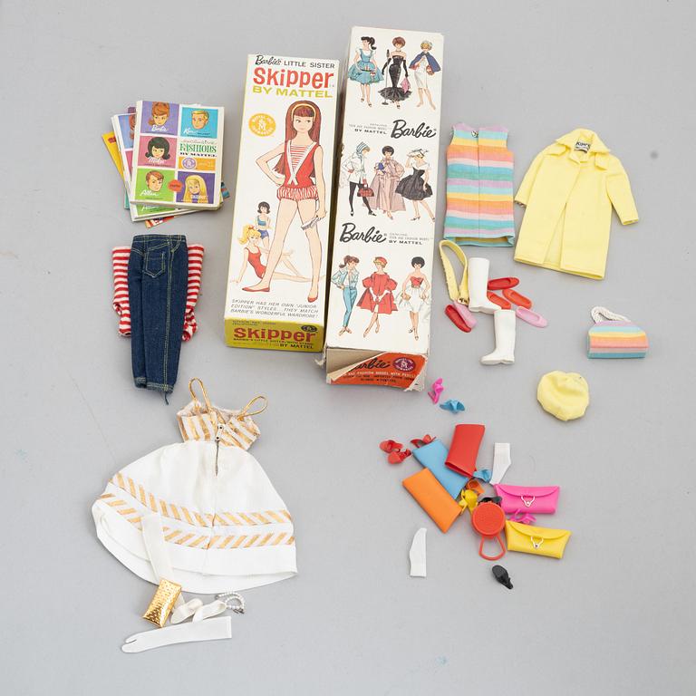 Barbie & Skipper, dolls 2 pcs. and vintage clothing, Mattel 1960s.
