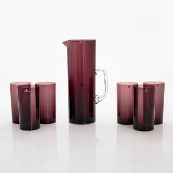 Timo Sarpaneva, dricksglas, 6 st, samt tillbringare, i-serien, Iittala tidigt 1960-tal.