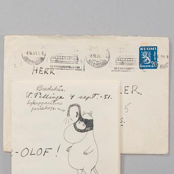 TOVE JANSSON, brev daterat 4 sept. -51, och bok "Småtrollen och den stora översvämningen", Helsingfors 1945.
