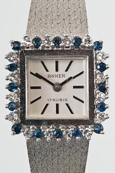 DAMUR, Anker 14K vitguld, diamanter ca 0,32 ct och safirer. Tyskland 1980-talet. Tot. vikt ca 36 g.