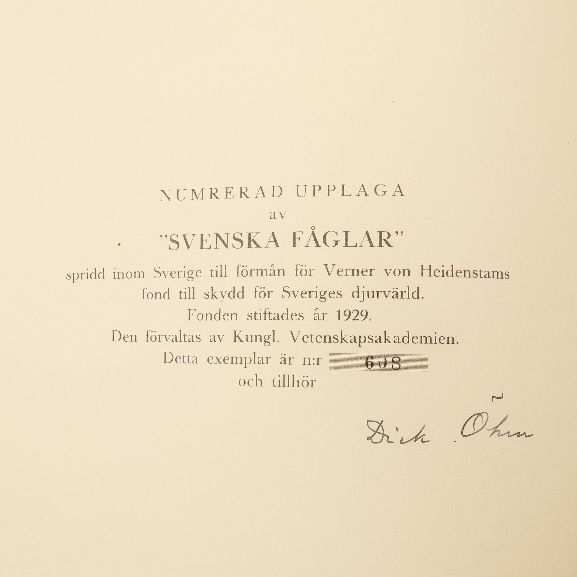 Bröderna von Wright, bokverk, 3 band, "Svenska fåglar", A. Börtzells tryckeri AB, Ivar Baarsen, Stockholm, 1927-1929.