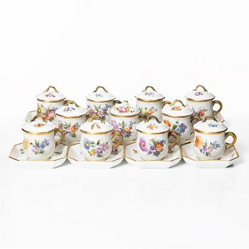 Royal Copenhagen, eleven custard cups with lids and saucers, 'Saxon Flower', Denmark, 1951-65.