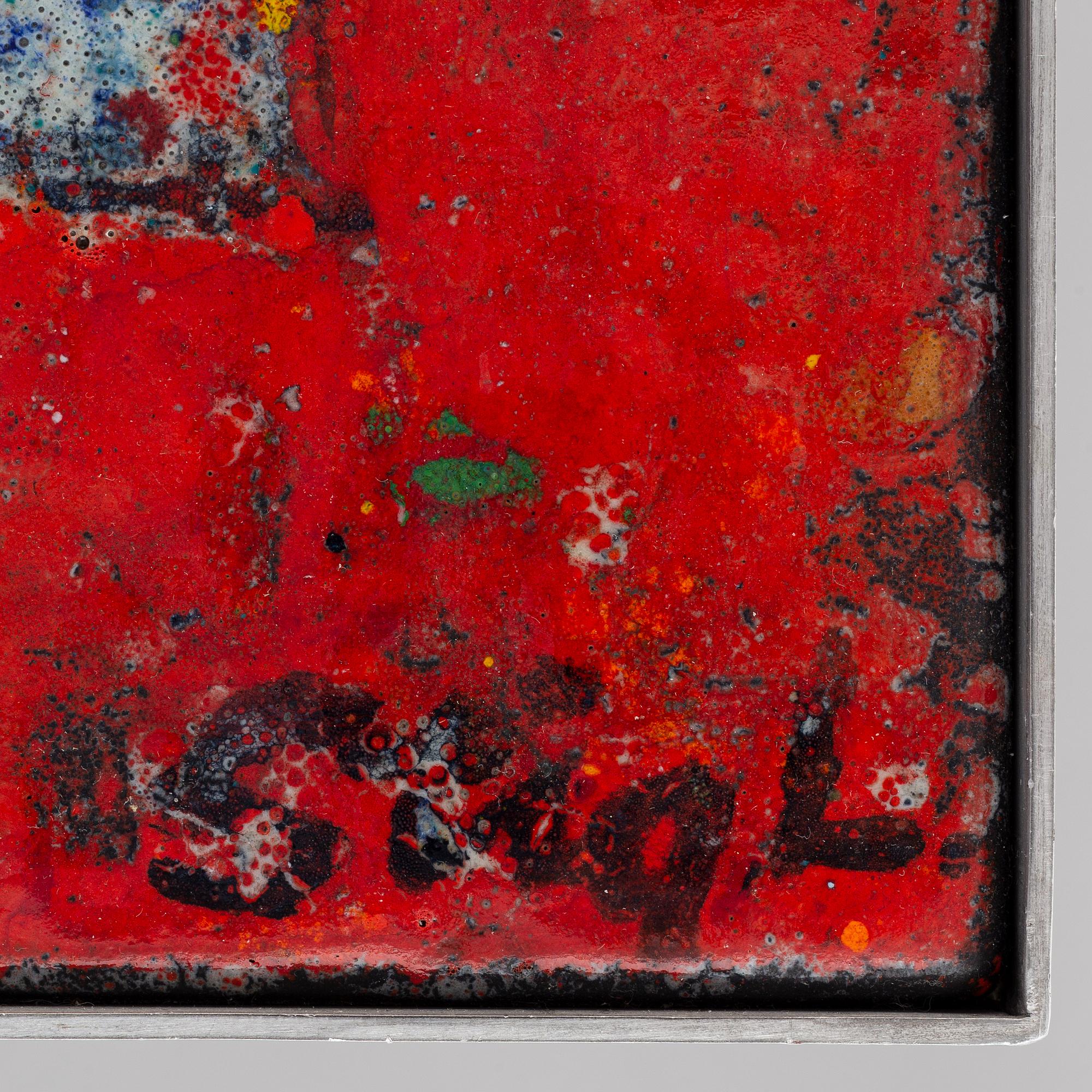 Stig Lindberg, väggrelief i emaljerad plåt, Gustavsberg, 1960-tal.