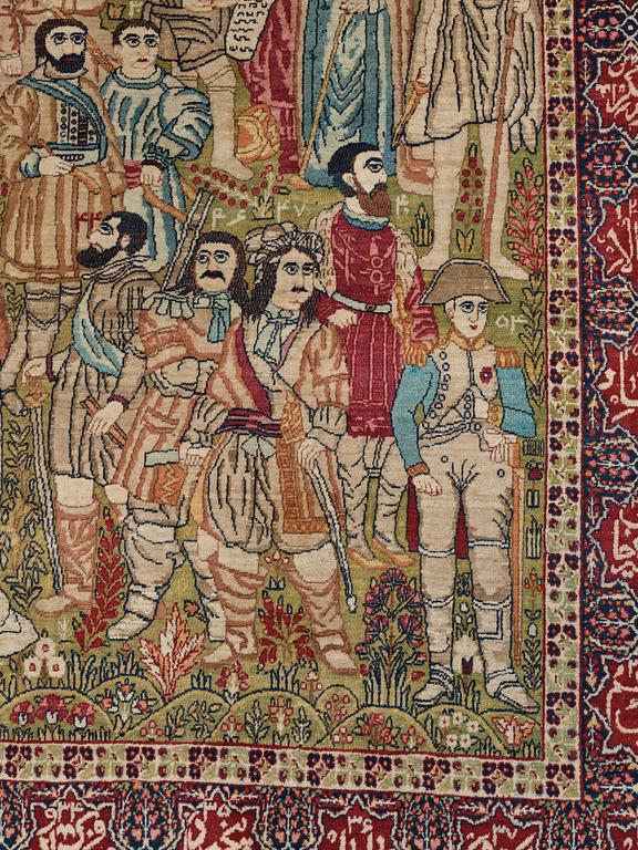 MATTO, an antique Kerman Laver figural, "the Rulers of the World", ca 236,5 x 140,5-143,5 cm.