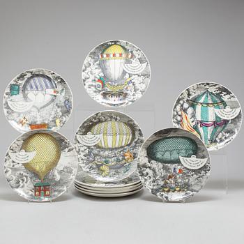 FORNASETTI, A set of ten porcelain 'Mongolfiere' plates, Italy, 1955.