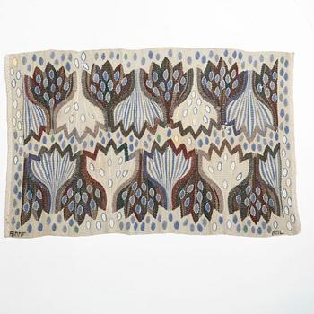 Ann-Mari Lindbom, gift Forsberg, Textile “Blå crocus”, tapestry variant, signed, approx. 60 x 90 cm.