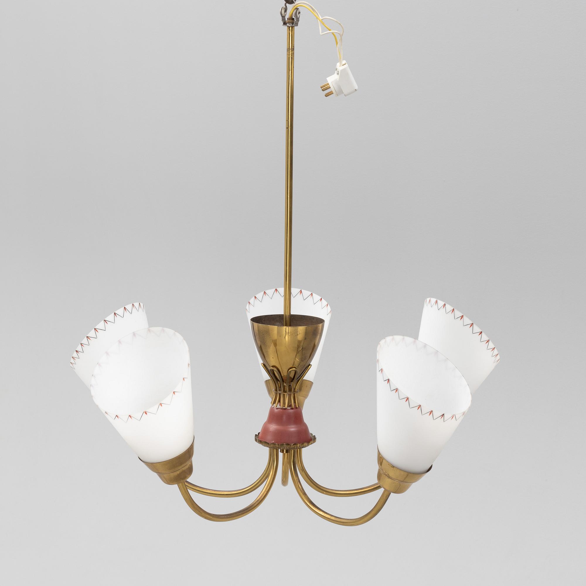 A Swedish Modern glass and brass ceiling light, 1940's/50's.