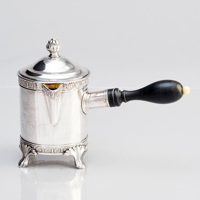 A Swedish Gustavian silver chocolate pot, mark of Johan Abraham Hallard (Hallardt), Stockholm 1791.