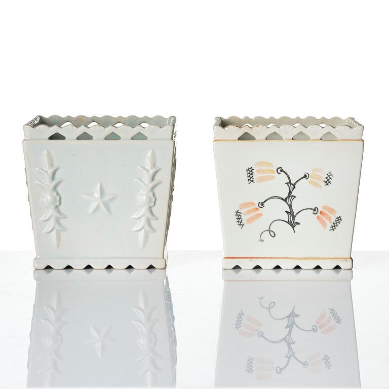 Wilhelm Kåge, two creamware flower pots, Gustavsberg 1920s.