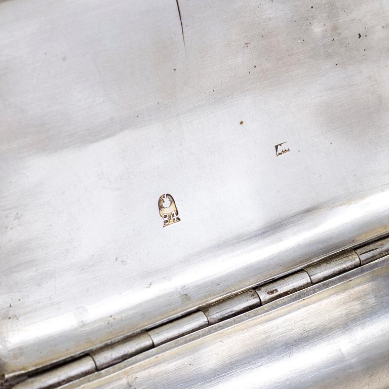 A Russian silver and niello tobacco cheroot box, unidentified maker's mark, Moscow, 1855-1888.