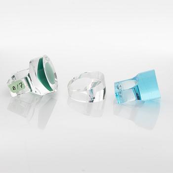 Siv Lagerström, three acrylic plastic rings, 1970s.