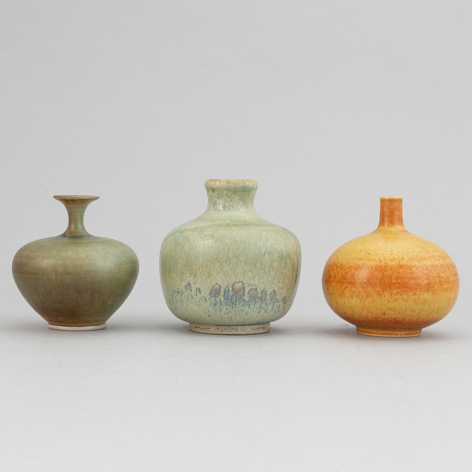 A set five stoneware vases and two bowls, including Tomas Anagrius and Atte Holm, Höganäs.
