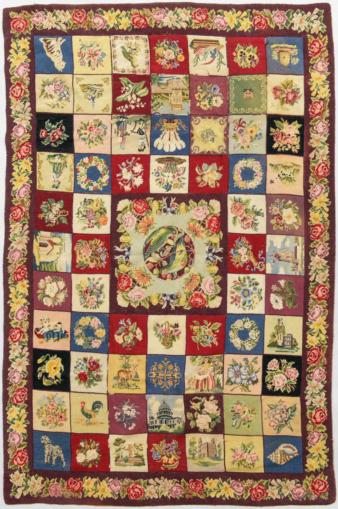 An embroided carpet, 1850-1900. Circa 195 x 130 cm.