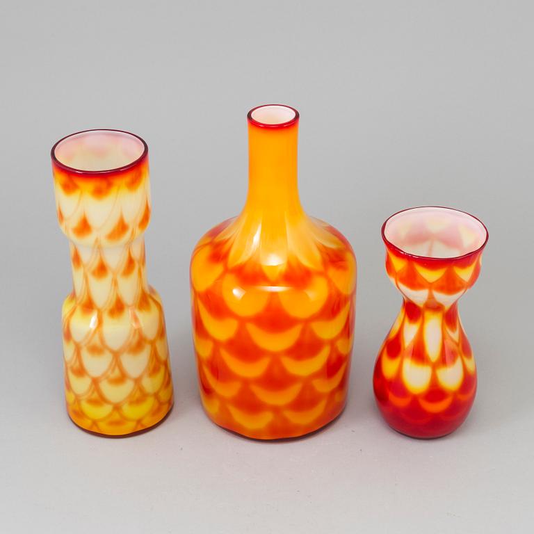 three Elme Glasbruk glass vases, 1960's.