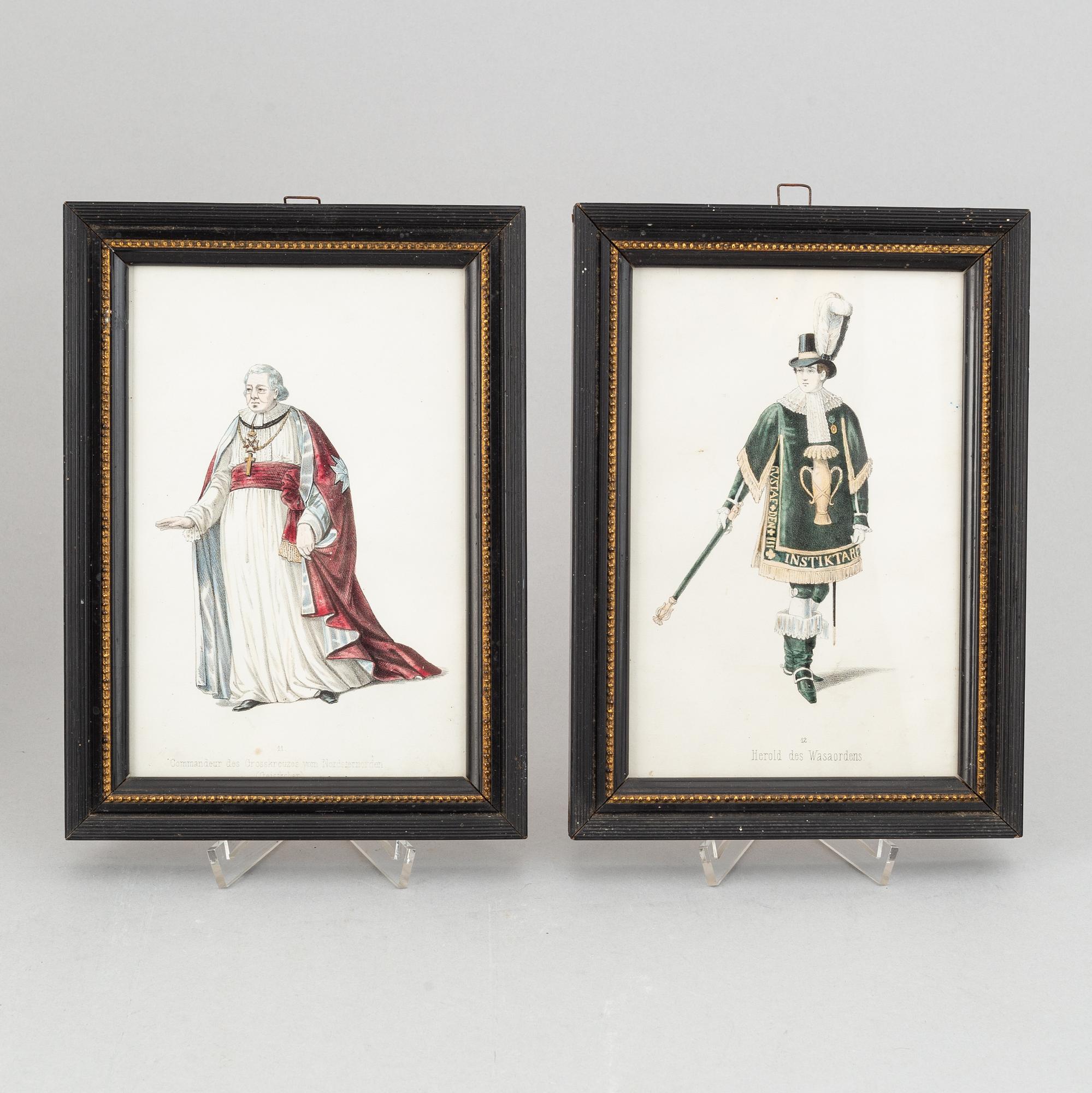 A set of twelwe hand-coloured litographs of Swedish chivalric orders by Adolf Ulrik Schützercrantz.