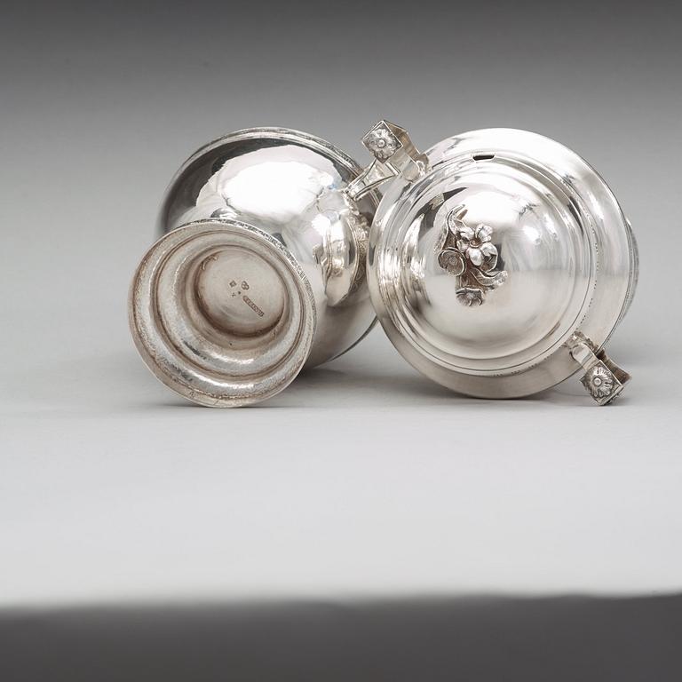 A pair of Swedish 18th century silver sugar-bowls and covers, mark of Anders Brandt, Norrköping 1781.